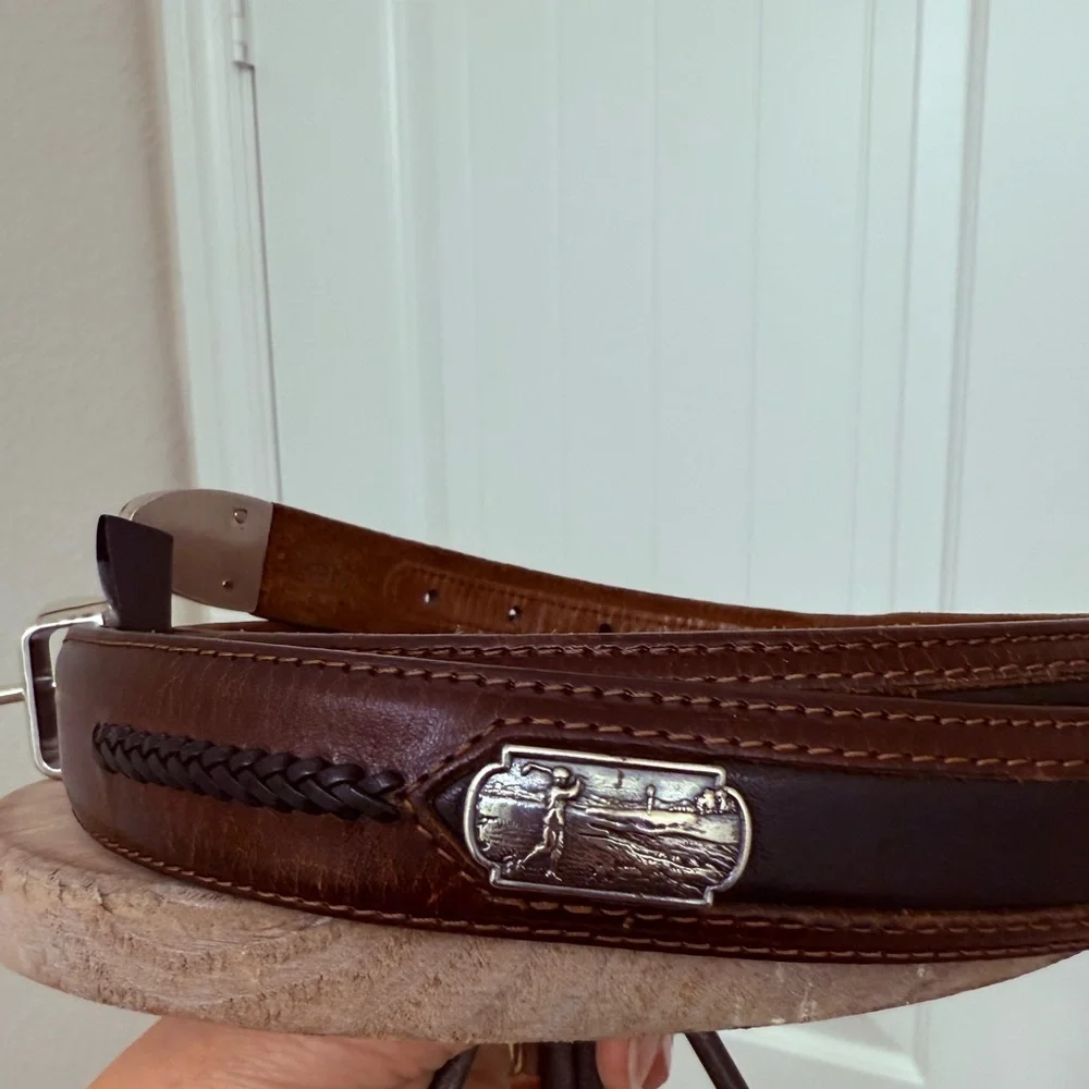 Brighton Brown Leather Belt with Silver golfers men's sz 42
